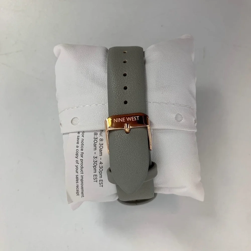 Nine West Women's Watch, Gold Case, White Face,‎ Gray Band, Analog Timepiece